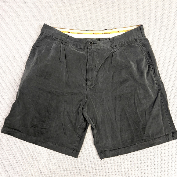 Tommy Bahama Shorts Mens 36 Gray Silk Blend Pleated Beach Casual 90s - Picture 1 of 10